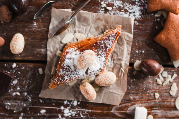 istock Sweet baklava with nuts on napkin flat lay 646200134
