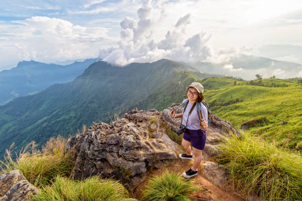 istock Girl tourist scenic mountains 646207006