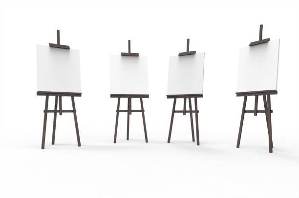 Wooden easel with blank canvas on white isolated background for mockup design. space for text. clipping path
