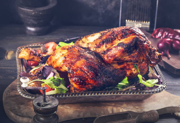 istock Grilled chicken on metal tray 646224696