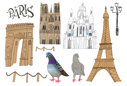 Hand drawn buildings of Paris
