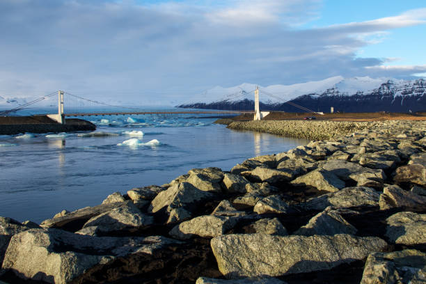 istock Bridge crossing river with icebergs at Glacier lagoon, Iceland 646235824