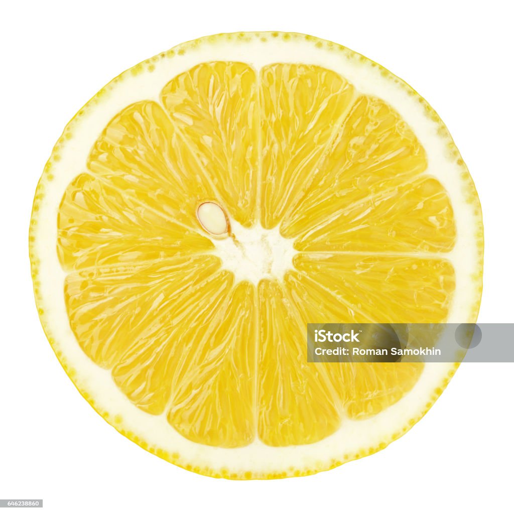 fatia de fruta cítrica de limão isolada no branco - Foto de stock de Limão amarelo royalty-free