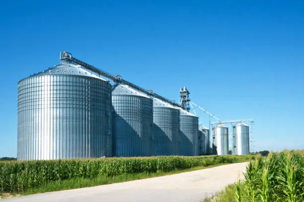 Grain elevator silos in southwestern Michigan