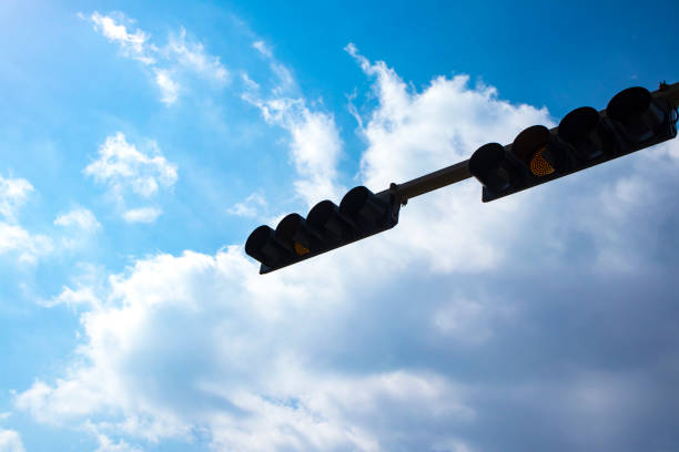 istock traffic signal lights are turn on the yellow light. 646252286
