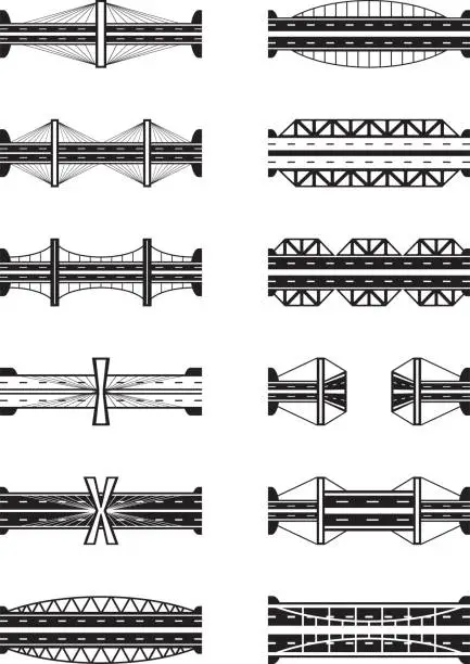 Vector illustration of Various types of bridges viewed from above