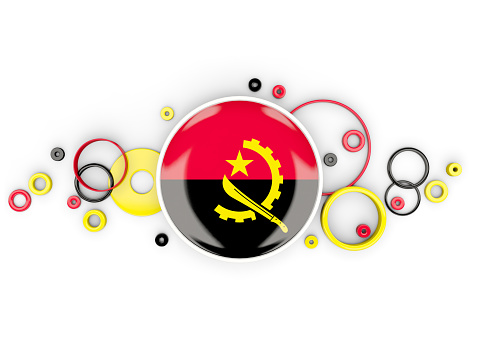 Round flag of angola with circles pattern isolated on white. 3D illustration