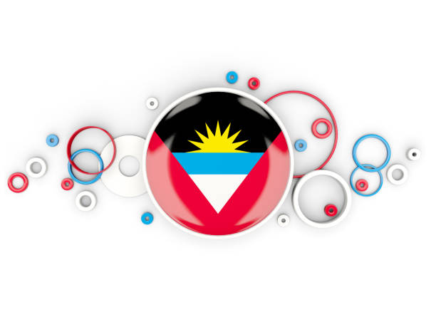 Round flag of antigua and barbuda with circles pattern isolated on white. 3D illustration