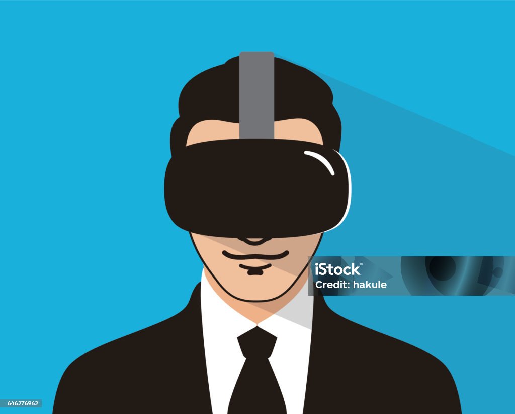 business man wearing VR glasses plying game, vector Virtual Reality stock vector