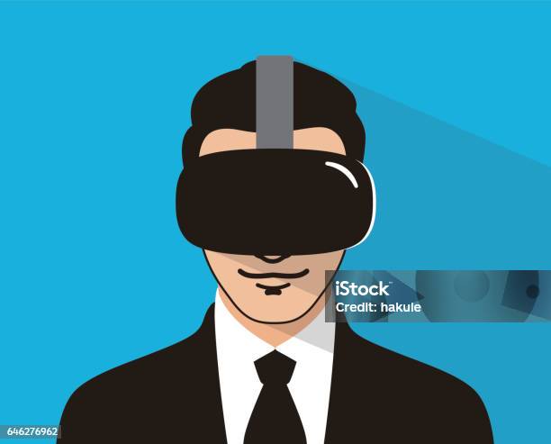 Business Man Wearing Vr Glasses Plying Game Vector Stock Illustration - Download Image Now