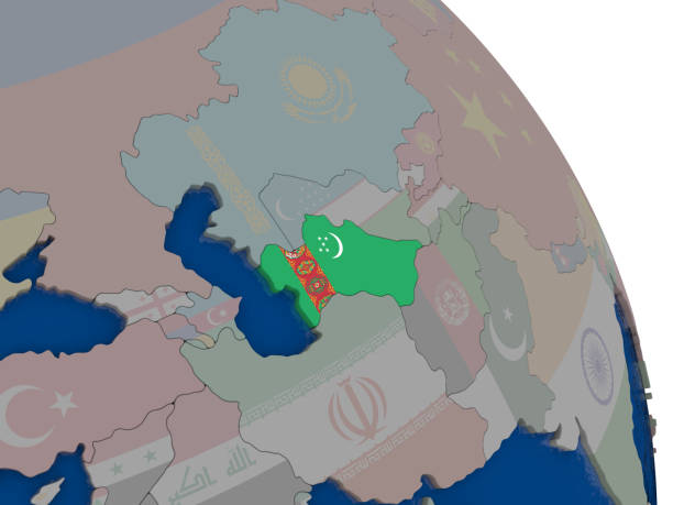 istock Turkmenistan with flag on globe 646285804