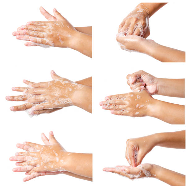 istock Hand washing medical procedure step by step. 646287394