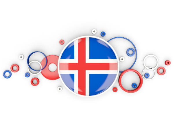 Round flag of iceland with circles pattern isolated on white. 3D illustration