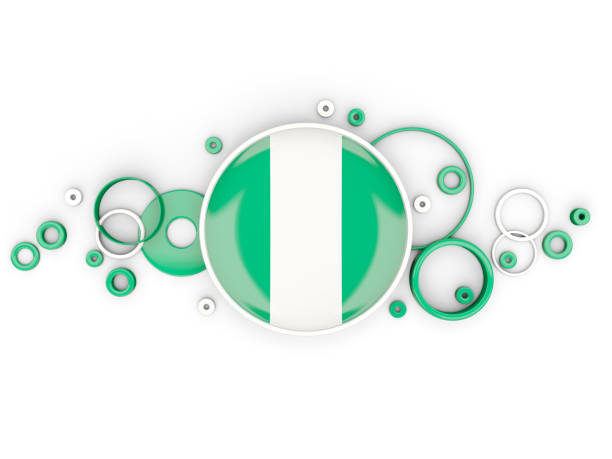 Round flag of nigeria with circles pattern isolated on white. 3D illustration