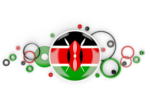 Round flag of kenya with circles pattern isolated on white. 3D illustration