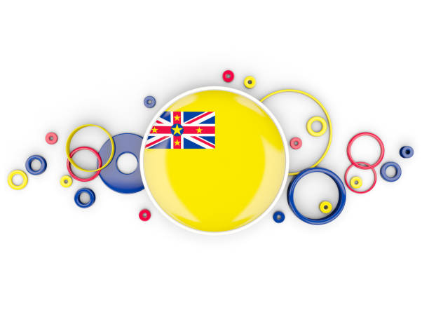 Round flag of niue with circles pattern isolated on white. 3D illustration