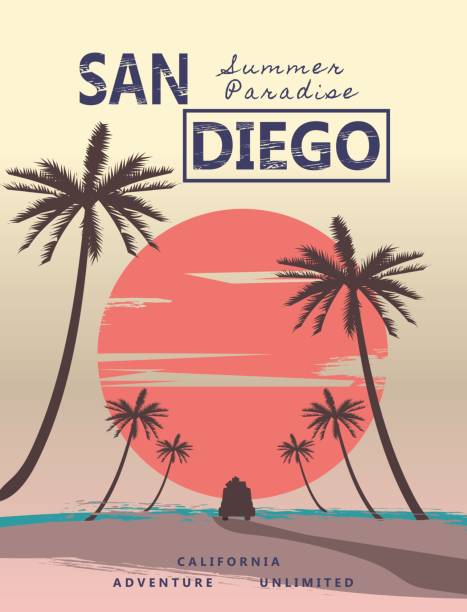 illustrazioni stock, clip art, cartoni animati e icone di tendenza di grafica californiana per disegni di t-shirt e altri usi, grafica vettoriale - label travel san diego california california