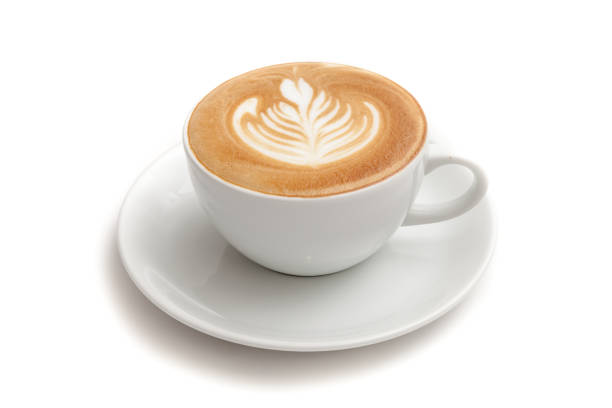 istock Coffee cup of rosetta latte art on white background isolated 646309920