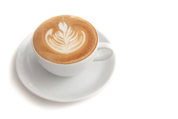 istock Coffee cup of rosetta latte art on white background isolated 646314504