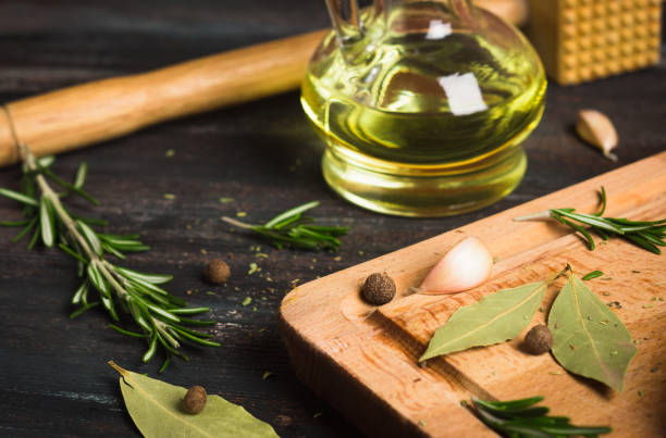 istock Spices on the dark wooden background 646332646