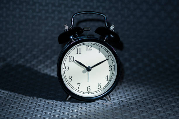 istock Retro alarm clock with blur focus in morning 646340040