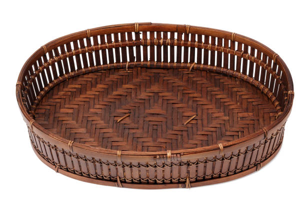 istock Asian wattled kitchen basket for the fresh baked bread. Isolated 646345220