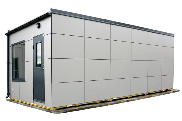 istock Modern aluminum gray mass production mini booth market box. Isolated real nature image 646345232