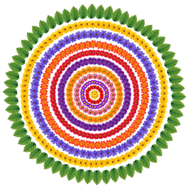 Set of abstract  concentric floral simple circles as framework for your summer collages. Isolated on white