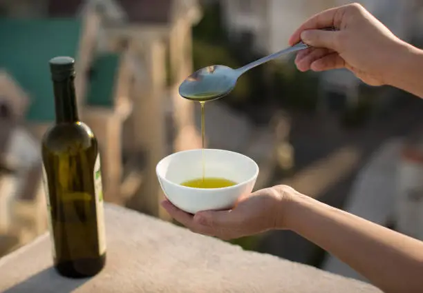 Olive oil. Shot on a rooftop
