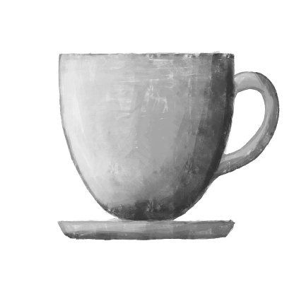 hand painted illustration of white coffee mug on a saucer
