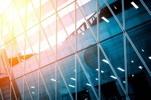 istock Modern commercial building with sun ray on right corner 646364170
