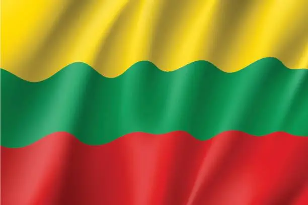 Vector illustration of Waving flag of Lithuania