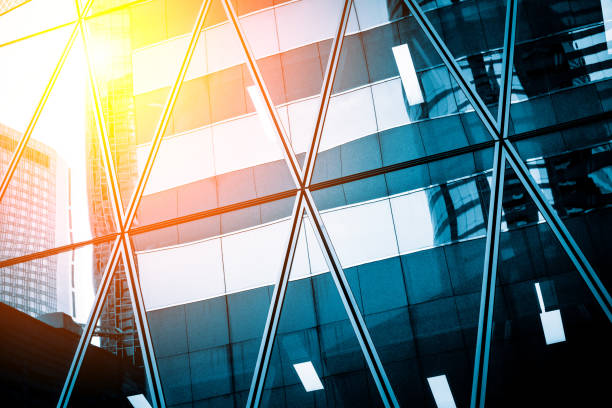 istock Modern commercial building with sun ray on right corner 646381918