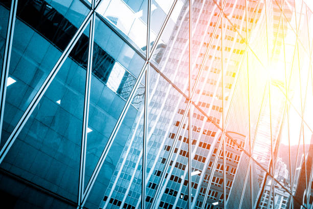 istock Modern commercial building with sun ray on right corner 646381924