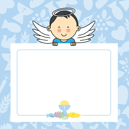Baby boy with wings. Blank space for photo or text