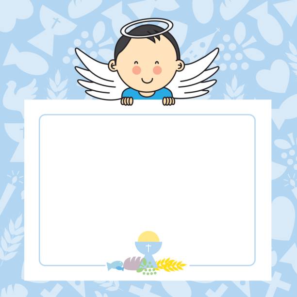Baby boy with wings Baby boy with wings. Blank space for photo or text christening stock illustrations