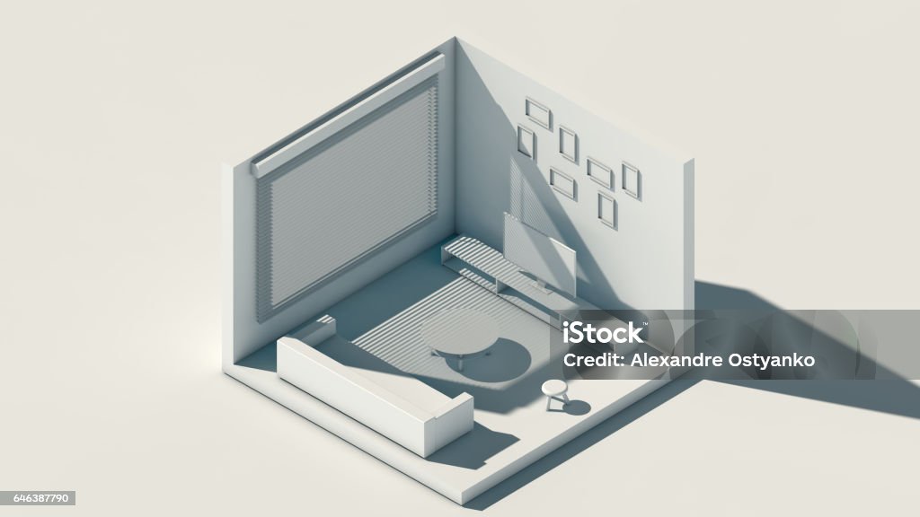 Isometric scene, 3d rendering room, amazing white rendering Living Room stock illustration