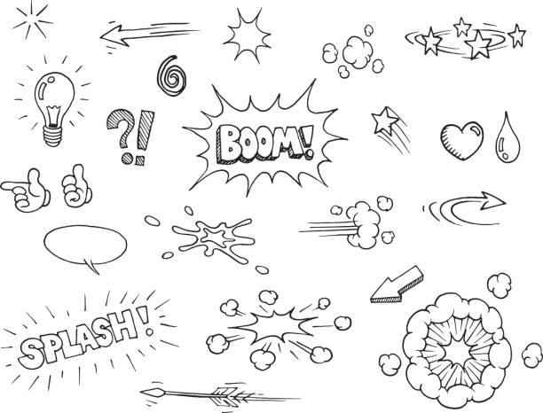 Hand drawn comic elements Vector hand drawn comic elements doodles arrow bow and arrow illustrations stock illustrations