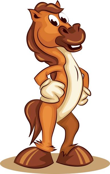 Cartoon Comic Character Mascot Young Standing Horse Pony Logo Vector vector art illustration