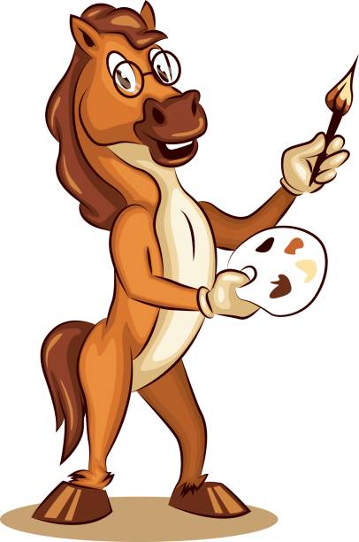 Cartoon Character Mascot Teacher Horse Training Paint Lesson Logo Vector vector art illustration