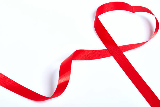 istock Red heart ribbon, on white background 646404160