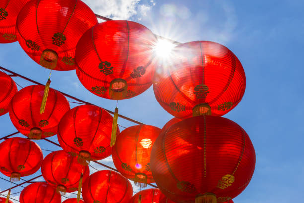 istock Chinese New year celebration decorate with red lantern. 646411108