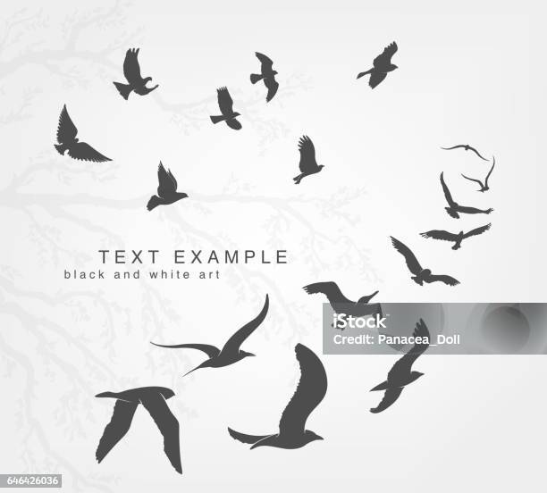 Wedge Of Birds Flying In The Sky Stock Illustration - Download Image Now - Bird, Flying, Seagull