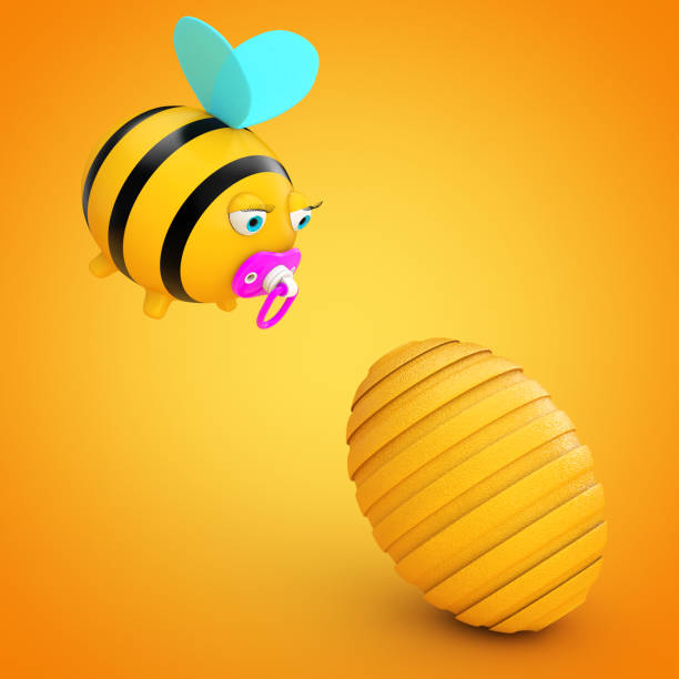 istock Cartoon Bee in front of Beehive. 3d Rendering 646427070