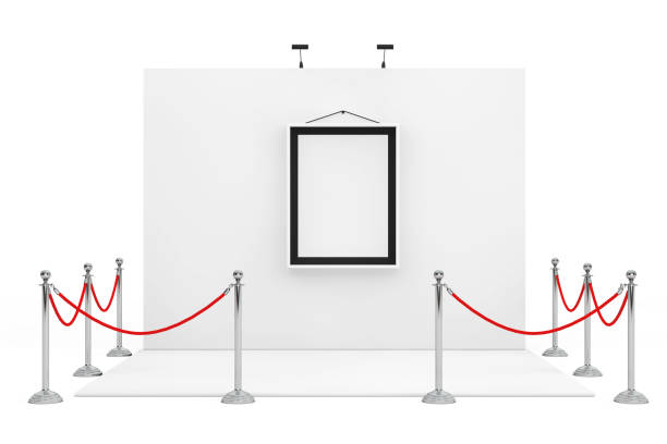 istock Barrier Rope Around Trade Show Booth with  White Picture Frame. 3d Rendering 646431546