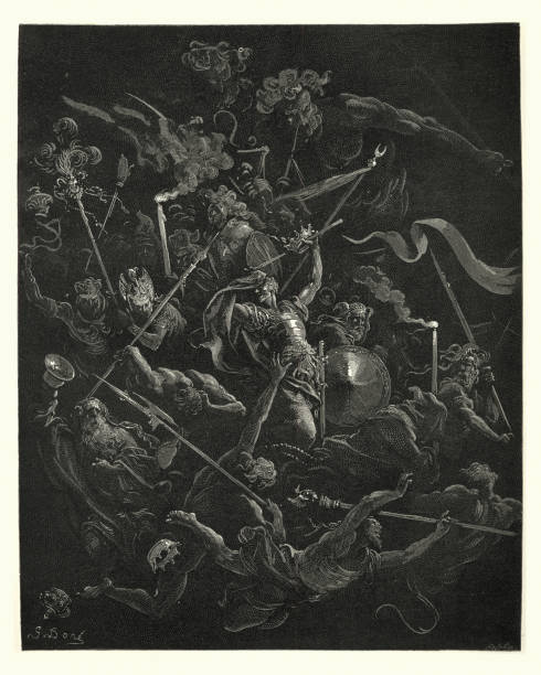 ilustrações de stock, clip art, desenhos animados e ícones de milton's paradise lost -  gustave dore idiots, eremites and friars - devil demon hell evil