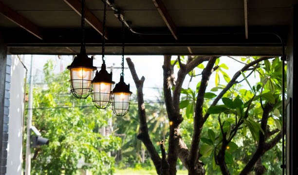 istock Decorative antique edison style light bulbs in restaurant 646435056