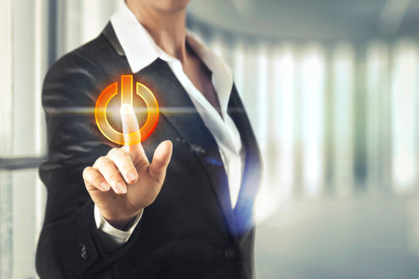 istock Business women touching the Power screen 646446250