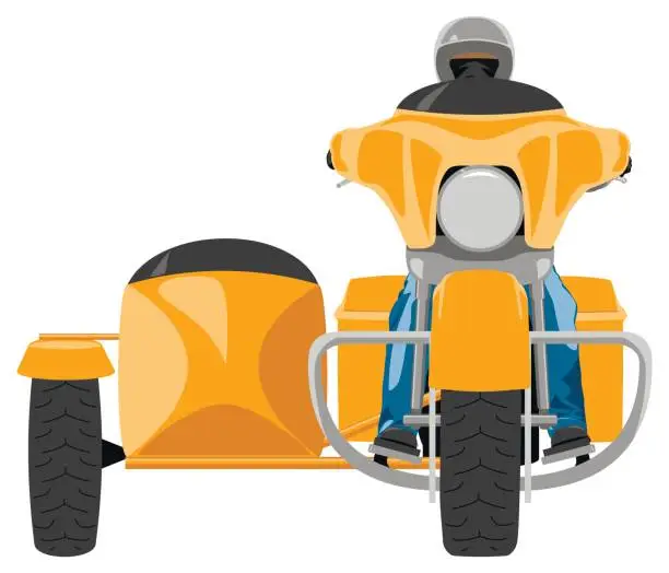 Vector illustration of Touring sidecar motorcycle with rider front view