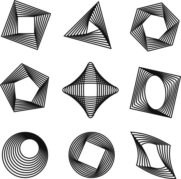 ilustraciones, imágenes clip art, dibujos animados e iconos de stock de vector conjunto de formas geométricas de estilo espirógrafo - hypotrochoid